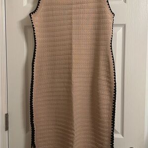 Lightweight Tan Sleeveless Dress with Black Trim